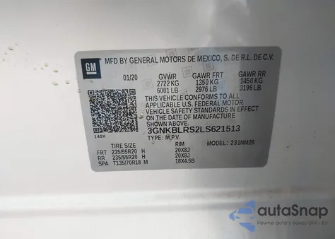 2020 Chevrolet Blazer Awd Premier из США, поврежденный, VIN 3GNKBLRS2LS621513